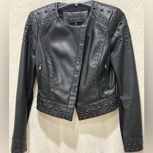 BCBGMaxAzria Black Eyelet Leather Jacket